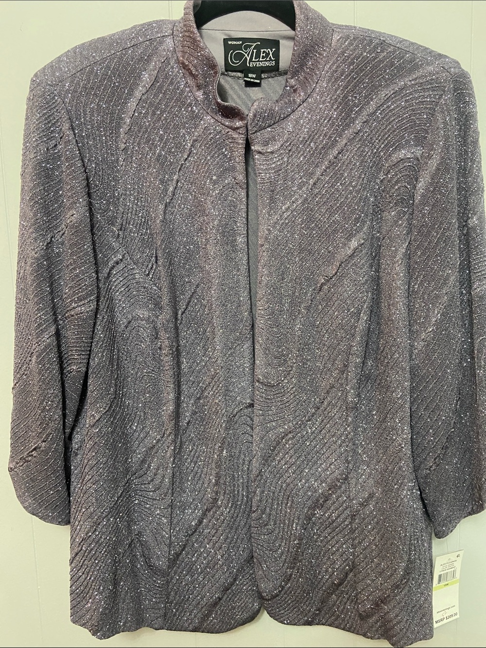 NWT vintage Alex Evenings Sparkling Lilac Open-Front Evening Jacket Size 18W.